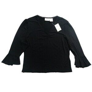 Worthington Stretch Women's Black V-Neck Bell Sleeve Blouse Shirt XL X-Large